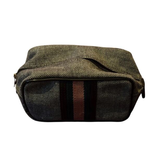 Vintage Tweed Stripe Toiletries Travel Bag Dopp Kit Carry On Gym Compact Luggage - Picture 3 of 6